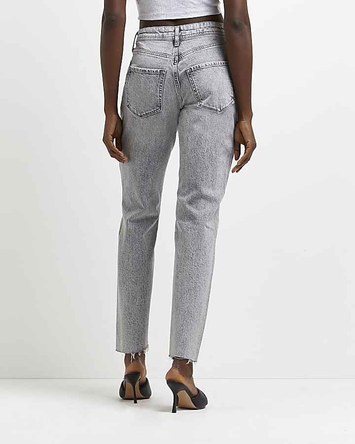 Grey mid rise tapered jeans