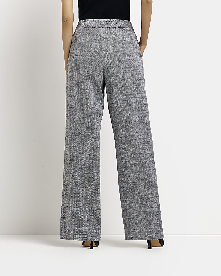 Grey mid rise wide leg trousers