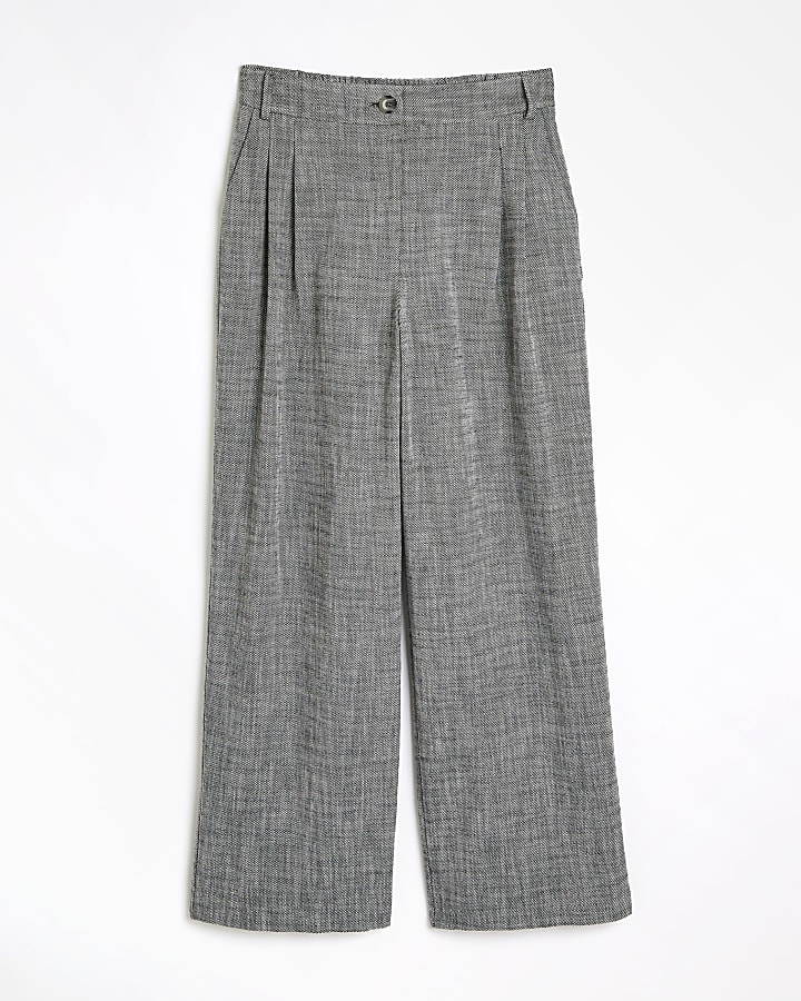 Grey mid rise wide leg trousers