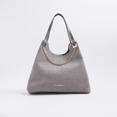 Grey Monogram Chain Front Shoulder Bag River Island