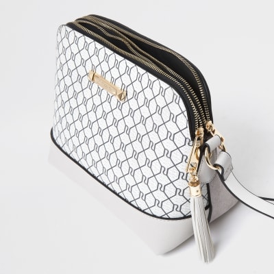 Grey monogram cross body handbag