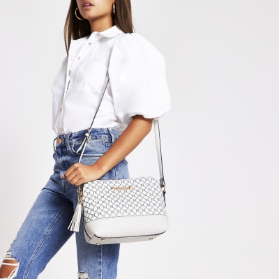 Grey monogram cross body handbag