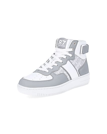 360 degree animation of product Grey monogram high top trainers frame-0