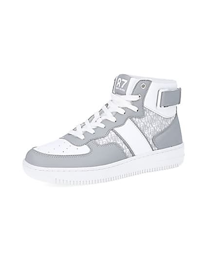360 degree animation of product Grey monogram high top trainers frame-1