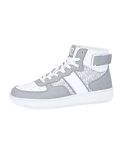360 degree animation of product Grey monogram high top trainers frame-2