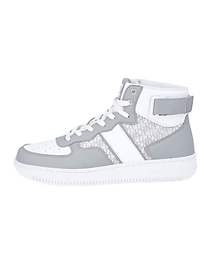 360 degree animation of product Grey monogram high top trainers frame-3