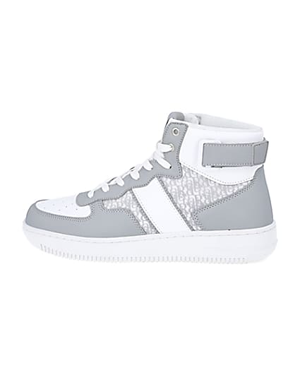 360 degree animation of product Grey monogram high top trainers frame-4