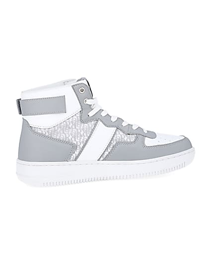 360 degree animation of product Grey monogram high top trainers frame-14