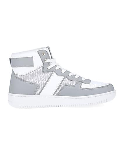 360 degree animation of product Grey monogram high top trainers frame-15