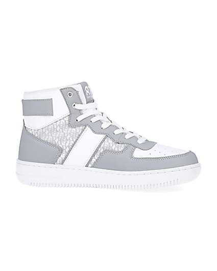 360 degree animation of product Grey monogram high top trainers frame-16