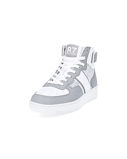 360 degree animation of product Grey monogram high top trainers frame-23