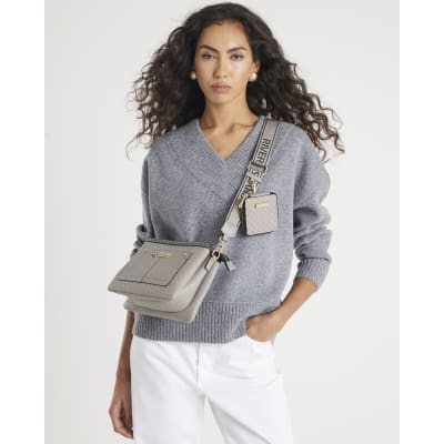 Grey Monogram Pocket Front Cross body bag