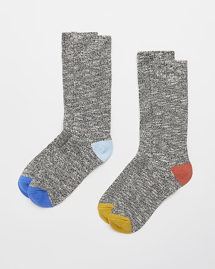 Grey multipack of 2 colour block socks