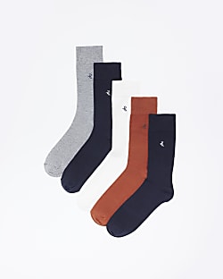Grey multipack of 5 embroidered ankle socks