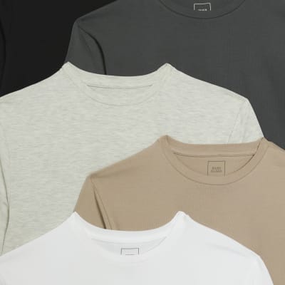 Grey multipack of 5 muscle fit t-shirts | River Island