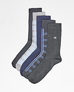 Grey multipack of 5 RI check Ankle Socks