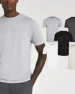 Grey multipack of 5 slim t-shirts