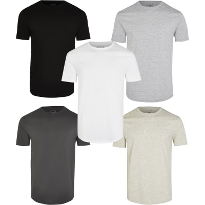 Grey multipack slim double curve hem tshirts River Island