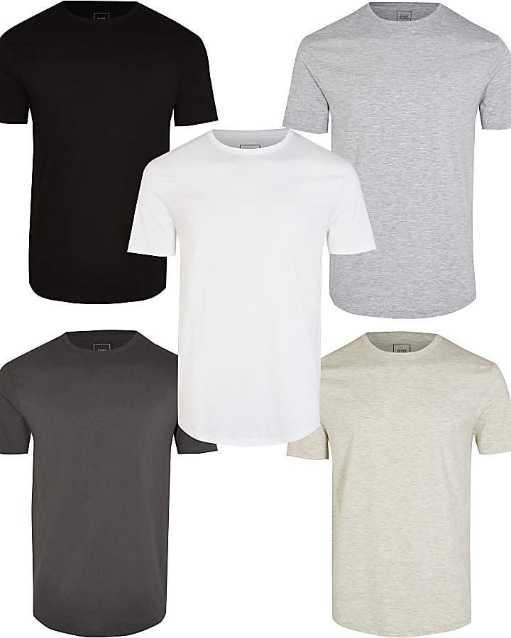 Grey multipack slim double curve hem t-shirts