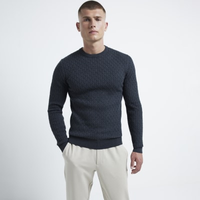 Muscle fit knitted jumper clearance
