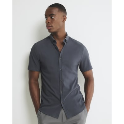 Grey Muscle Fit Check Shirt
