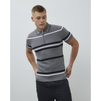 Grey Muscle Fit Colour Blocked Polo Shirt
