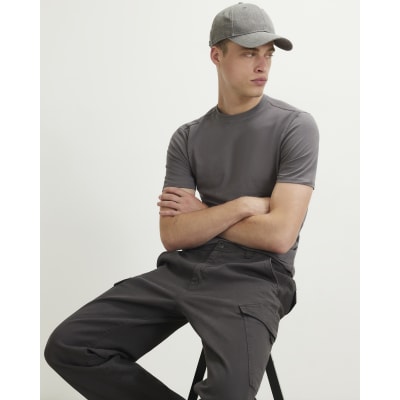 Grey Muscle Fit Cotton Blend Stretch T-Shirt