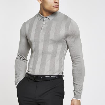 muscle fit long sleeve polo