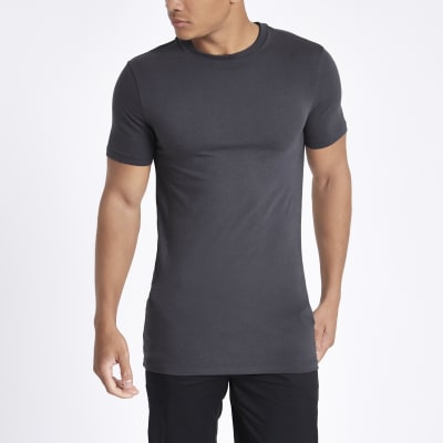 Grey muscle fit longline T-shirt