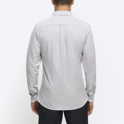 Grey muscle fit oxford smart shirt | River Island