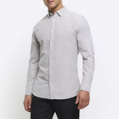 Grey muscle fit oxford smart shirt River Island