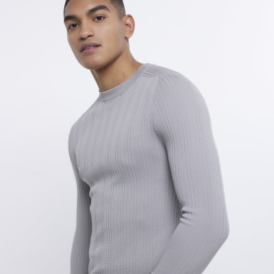 Grey muscle fit outlet jumper