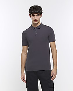 Grey muscle fit short sleeve polo shirt