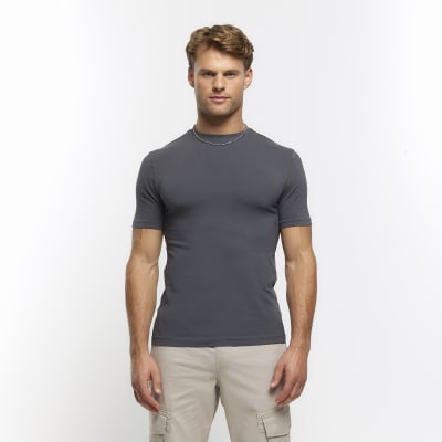 Grey muscle fit t-shirt | River Island