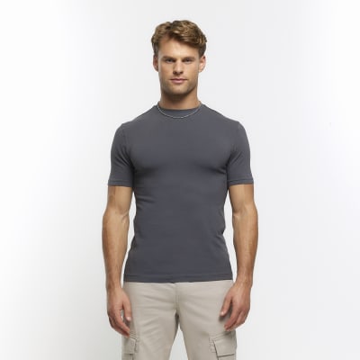 Grey muscle fit tshirt River Island