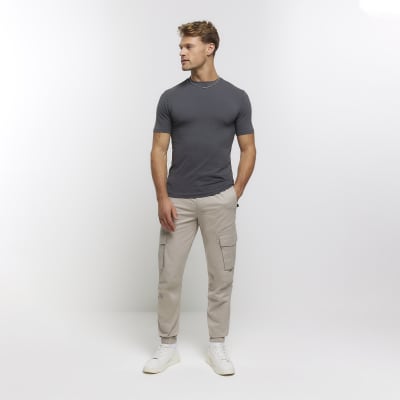 Grey Muscle Fit T Shirt River Island