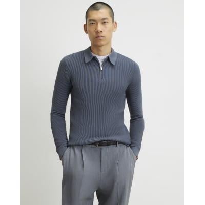 Grey Muscle Fit Textured Polo Shirt
