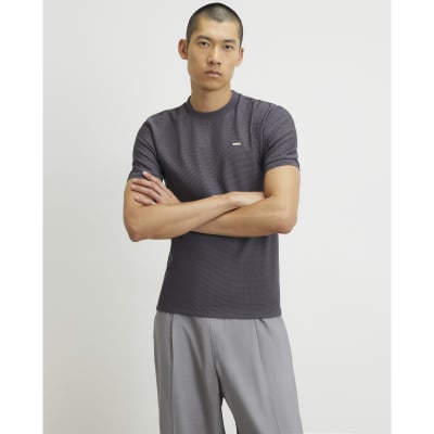 Grey Muscle Fit Textured T-Shirt