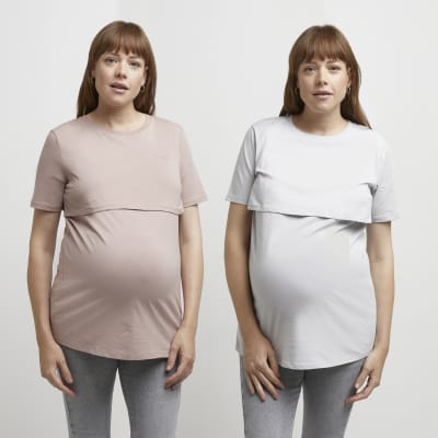Maternity & Nursing Full Sleeves T-Shirt- Grey