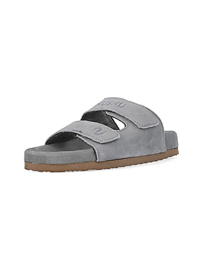360 degree animation of product Grey NUSHU suede sandals frame-0