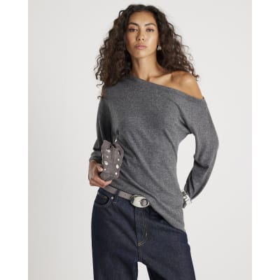 Grey Off Shoulder Cosy Top