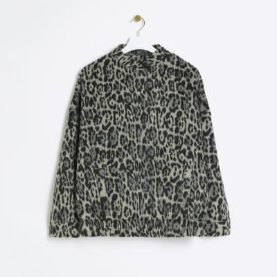 Grey oversized animal print bomber jacket River Island