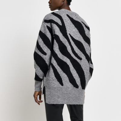 Grey oversized animal print jumper