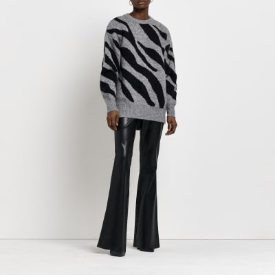 Grey oversized animal print jumper