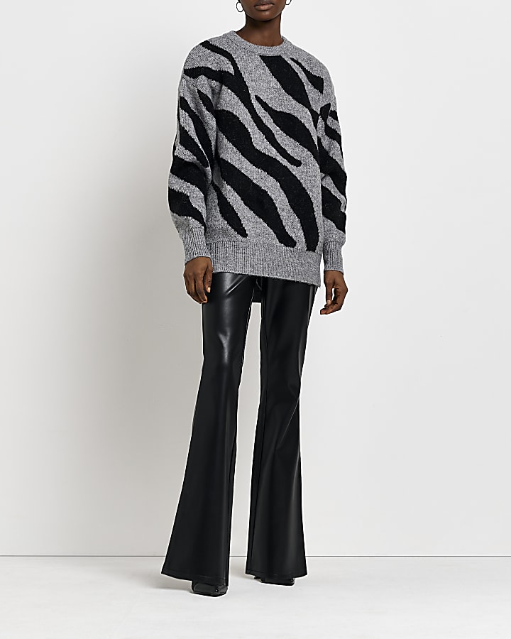 Grey oversized animal print jumper