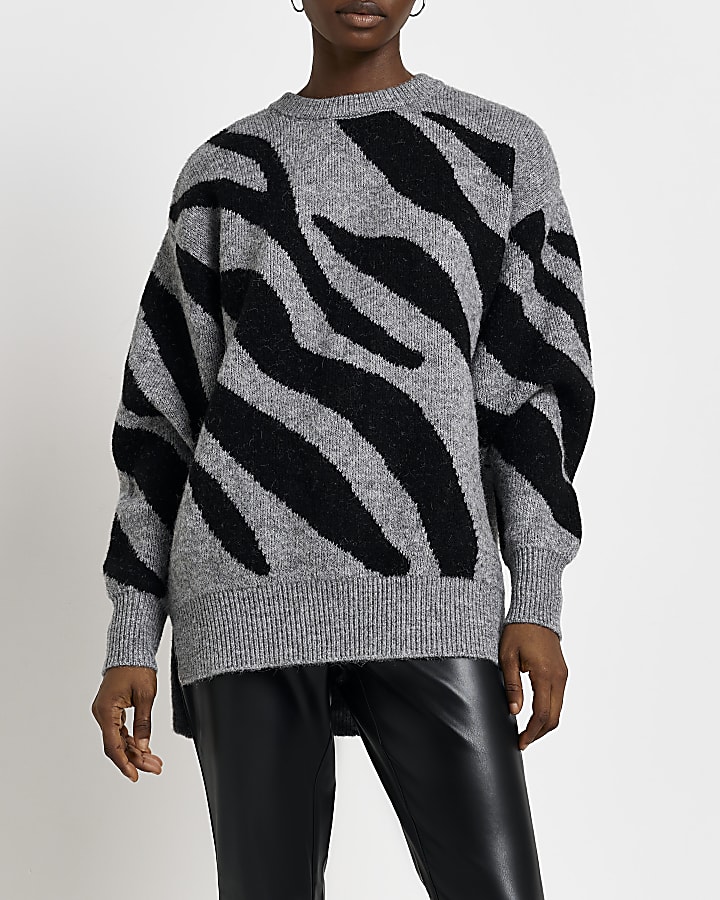 Grey oversized animal print jumper