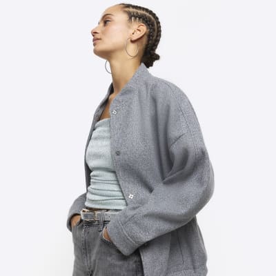 Grey oversized bomber jacket River Island