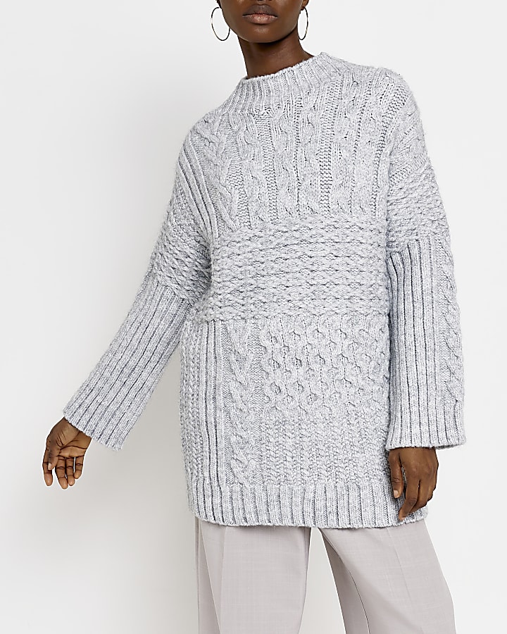 Grey oversized cable jumper