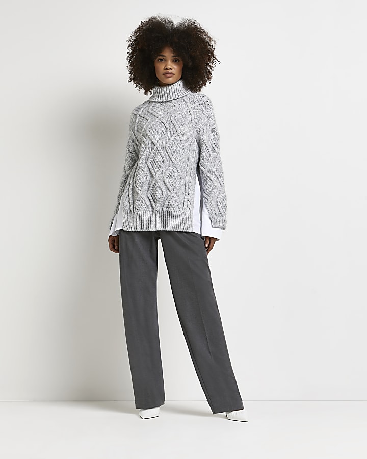 Grey oversized cable knit shirt jumper