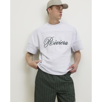 Grey Oversized Cotton Blend Riviera T-Shirt